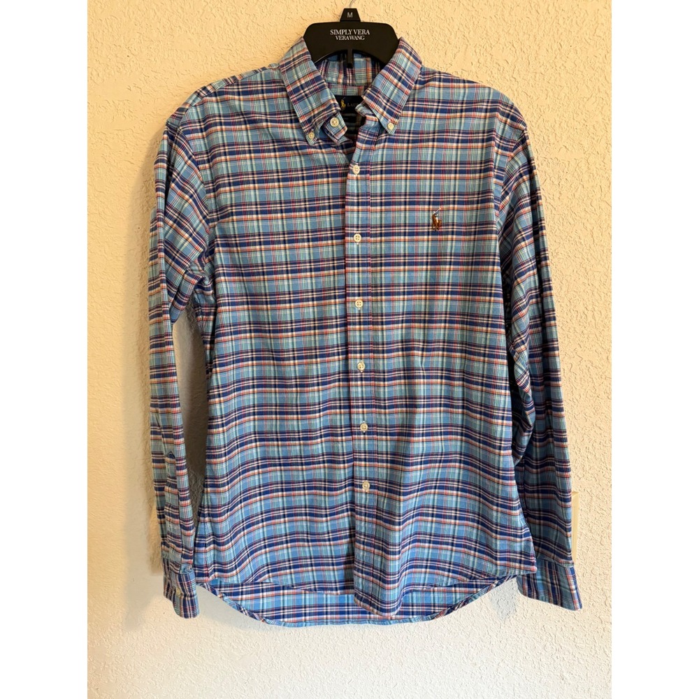 Polo Ralph Lauren Mens Slim Fit Plaid Button Down Shirt Blue Multi Size L